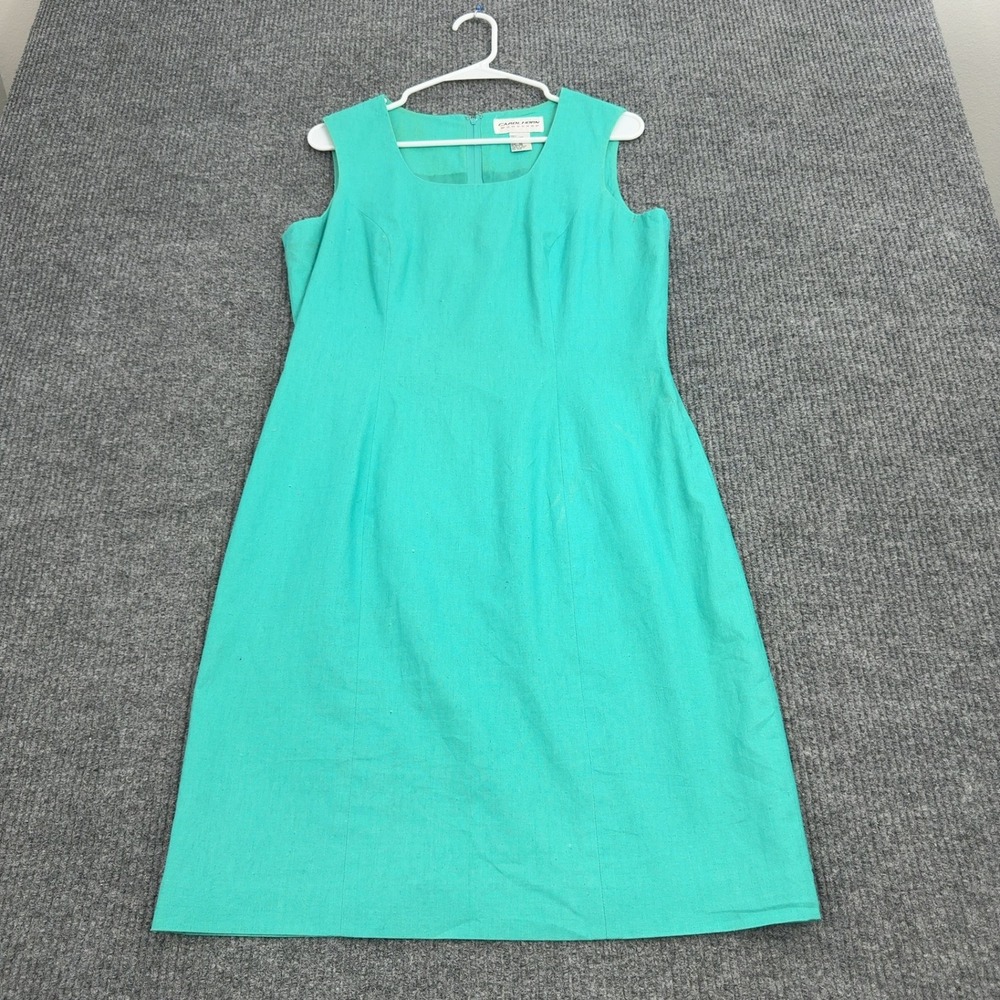 Carol Horn Workshop‎ Dress Womens 10 Teal Linen Cotton Blend Sleeveless Sheath
